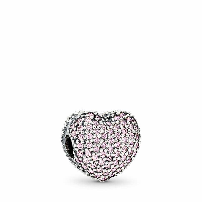 Pandora Pavé Open My Heart Clip Charm - Sterling Silver/Pink/Cubic Zirconia - Canada | CZ7903WQ